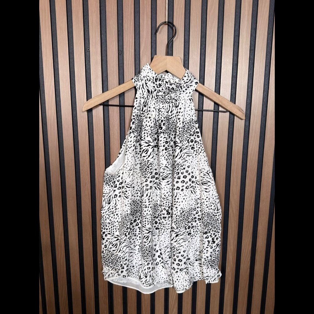 Joie Top Small Womens Black & White Reptile Art Halter Neck Sleeveless Blouse